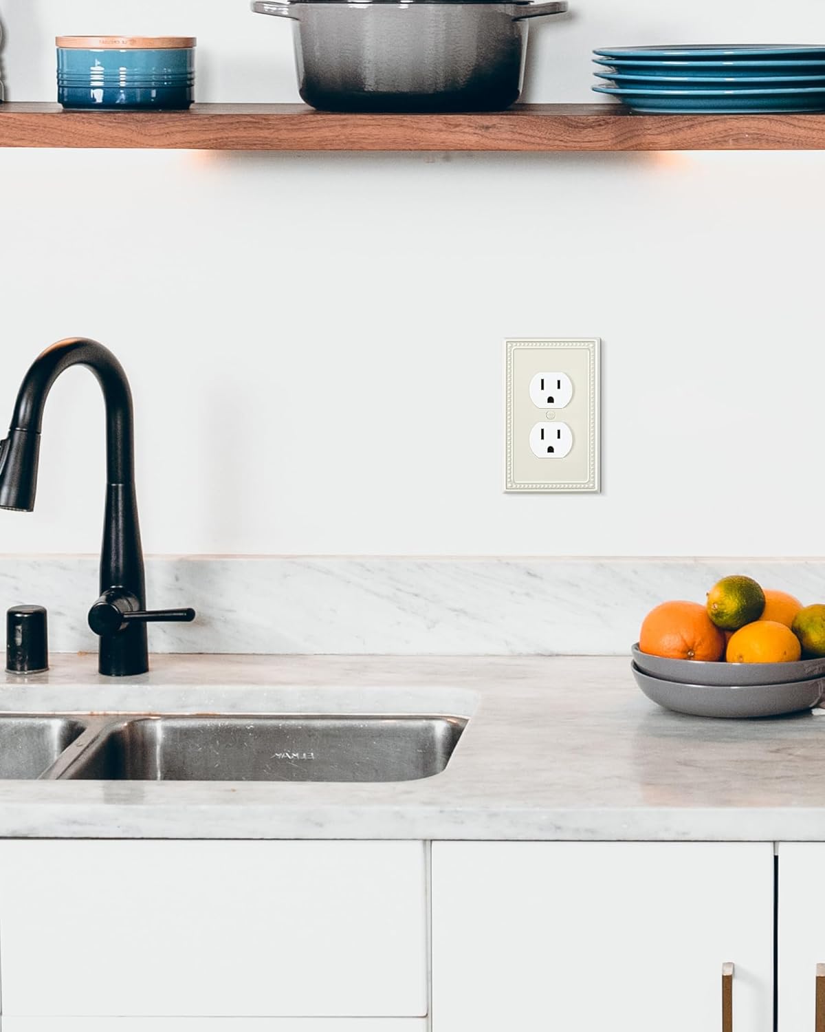 2-Pack Duplex Outlet Cover Plate, Light Almond Metal Wall Plates for Electrical Outlets, 1 Gang Receptacle Light Switch Cover, Pearls Decorative Switch Plates and Outlet Covers