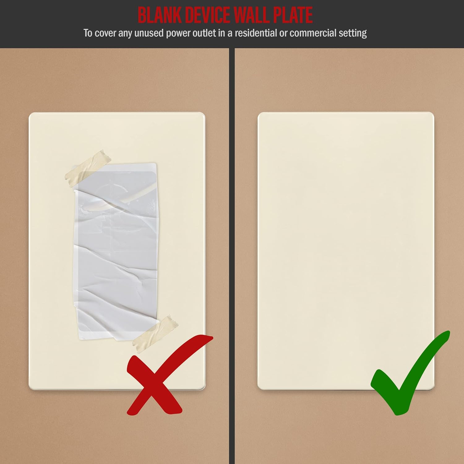 ENERLITES Screwless Blank Wall Plate, Child Safe Blank Device Outlet Cover, Standard Size, 1-Gang 4.68" x 2.93", Polycarbonate Thermoplastic, UL Listed, SI8801-LA, Glossy, Light Almond