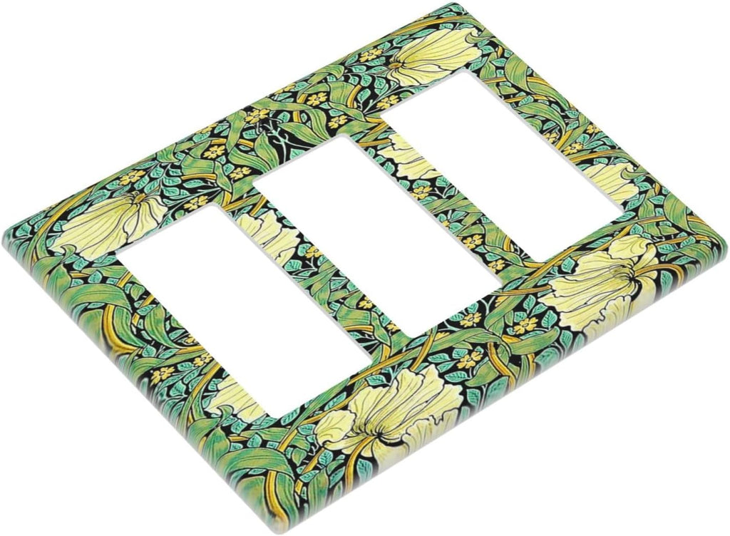 Light Switch Covers William Morris Vintage Floral Yellow Flowers Green Leaf 3 Gang Rocker Electrical GFCI Decorative Triple Outlet Wall Plate Cover Switchplate for Bedroom living Room Decor