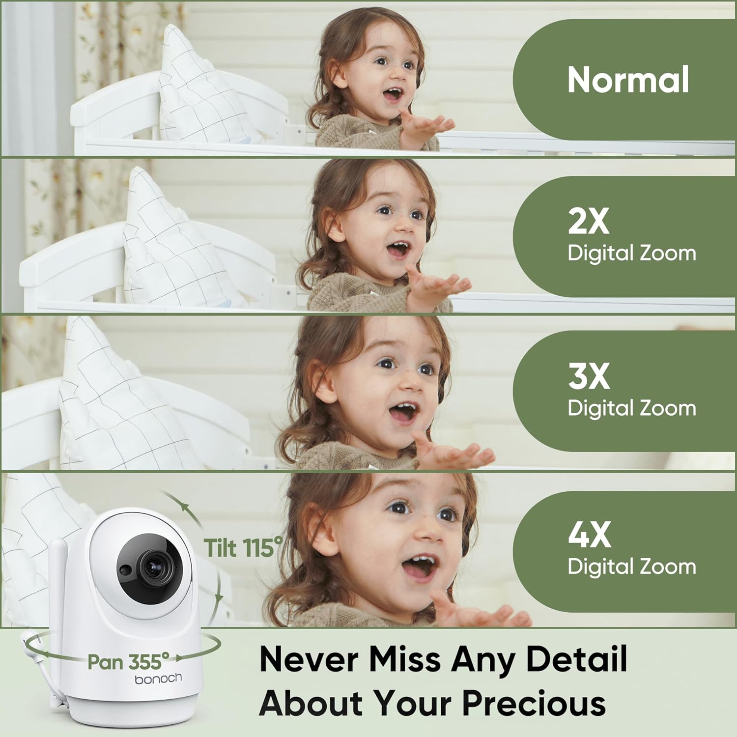 bonoch MegaView Baby Monitor No WiFi, 10" 720p Video Baby Montior with Camera and Audio, Up to Quad Split Screen, 10000mAh Battery, VOX Mode, Remote PTZ, Night Vision, for Multi-Child, Pets, Elderly