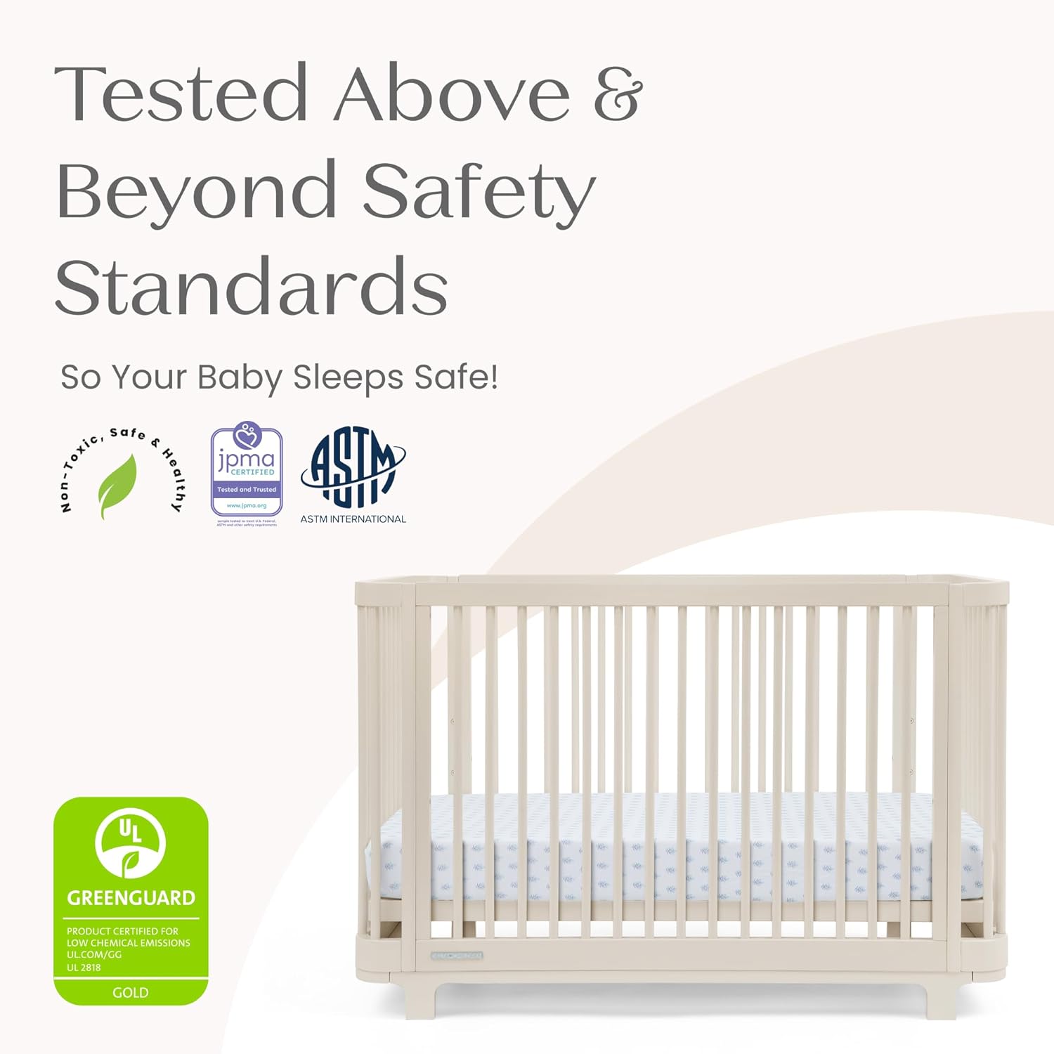Delta Children Nest 4-in-1 Convertible Crib - Greenguard Gold Certified, Soft Beige