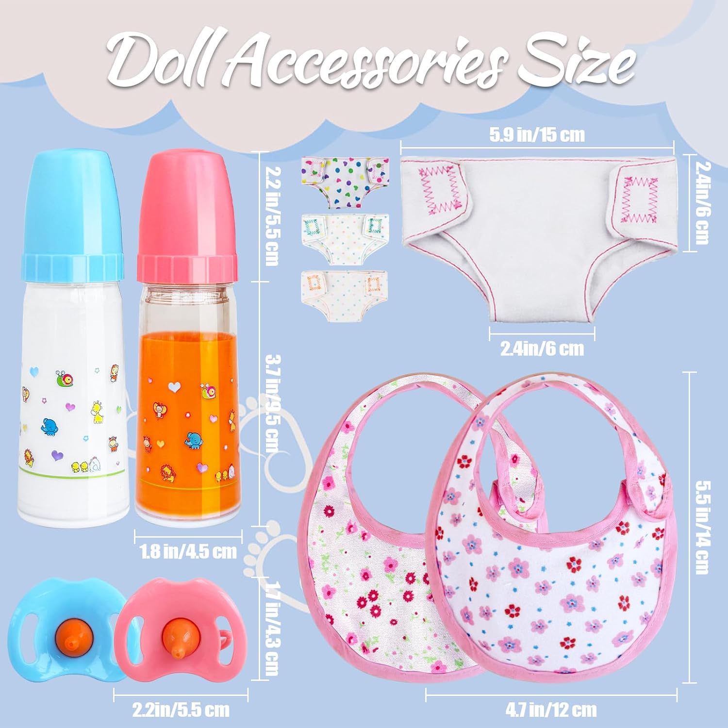 10 Pcs Baby Doll Bottle Feeding Accessories,Baby Doll Pretend Feeding and Caring Set for Kids Girls Ages