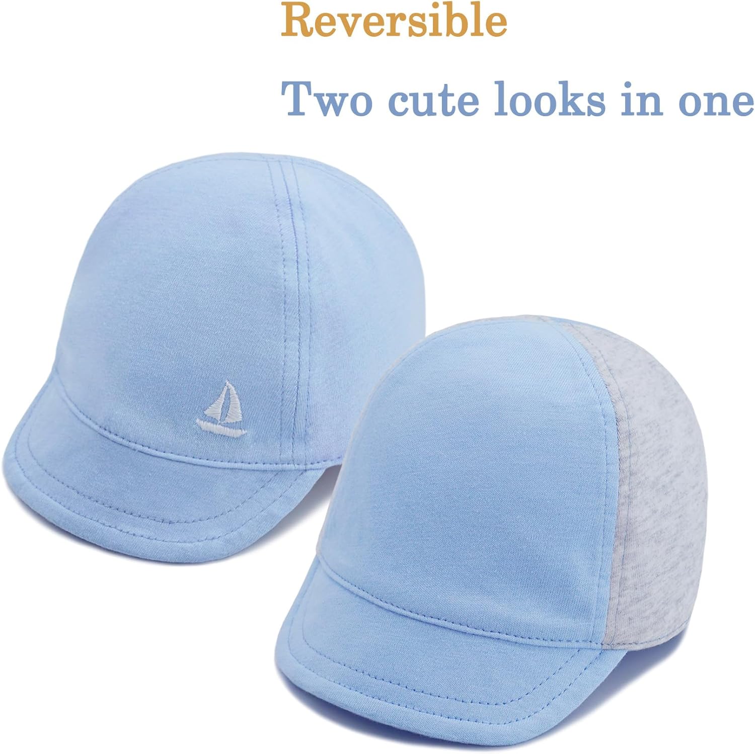 Keepersheep Baby Reversible Baseball Cap Infant Sun Hat, Cotton Knit Soft Brim for Infant Toddler, Summer Outdoor Unisex