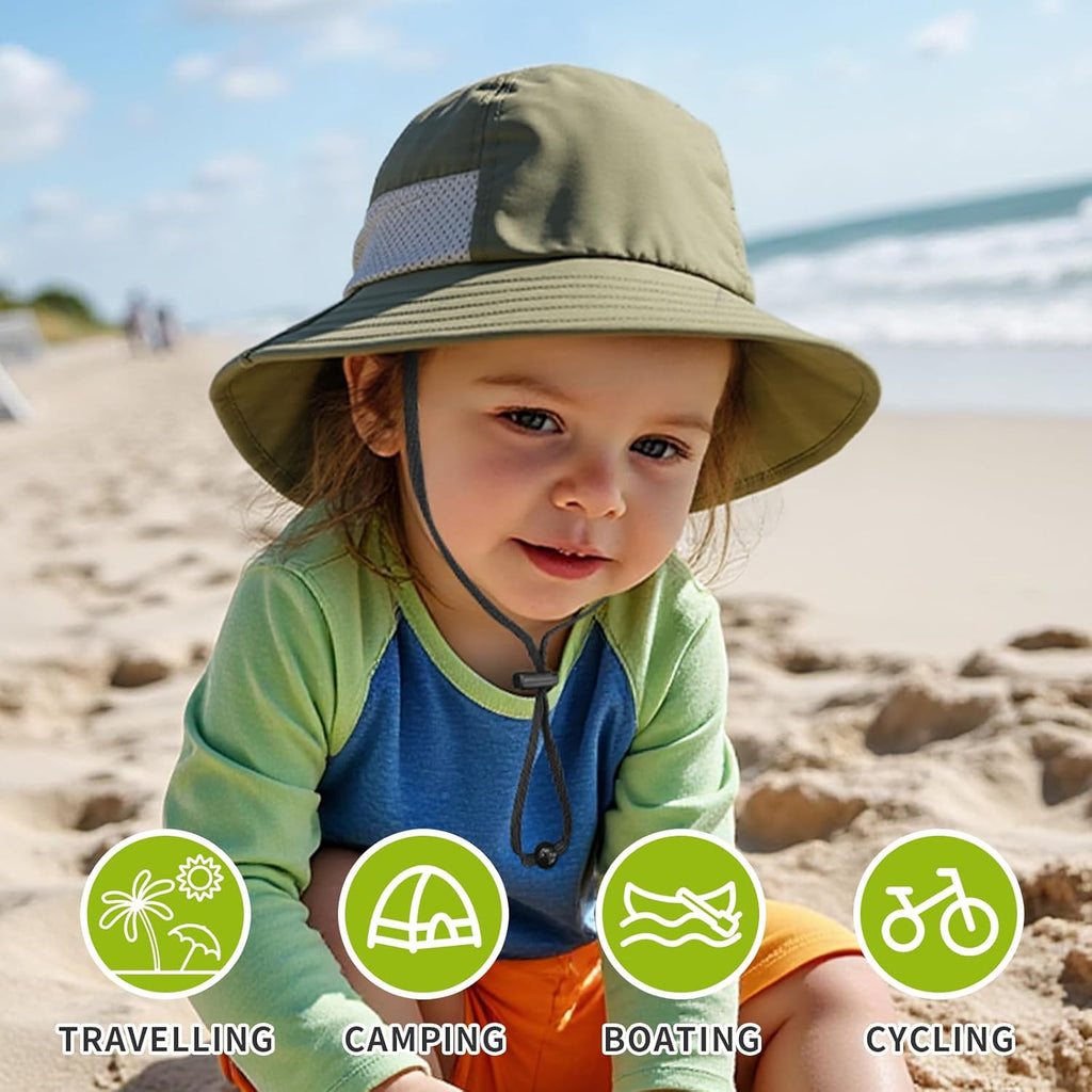 Toddler Baby Sun Hat Kids Summer UPF 50+ for Boys Girls Adjustable Beach Hats with Bucket Wide Brim Age 1-7 Years