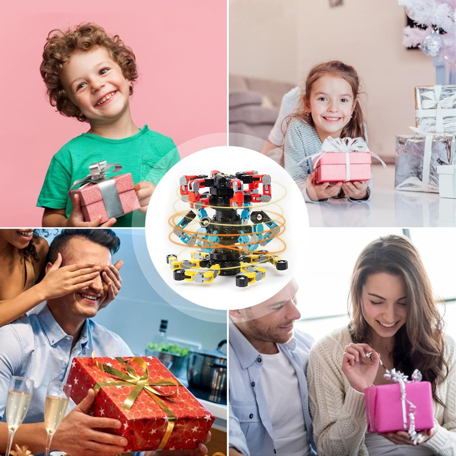 4 Pcs Finger Spinners Sensory Toys, Creative Transformable Chain Robot Toy Fidget Finger Spinners DIY Stress Relief Toy with Transformable Chain for Boys Girls