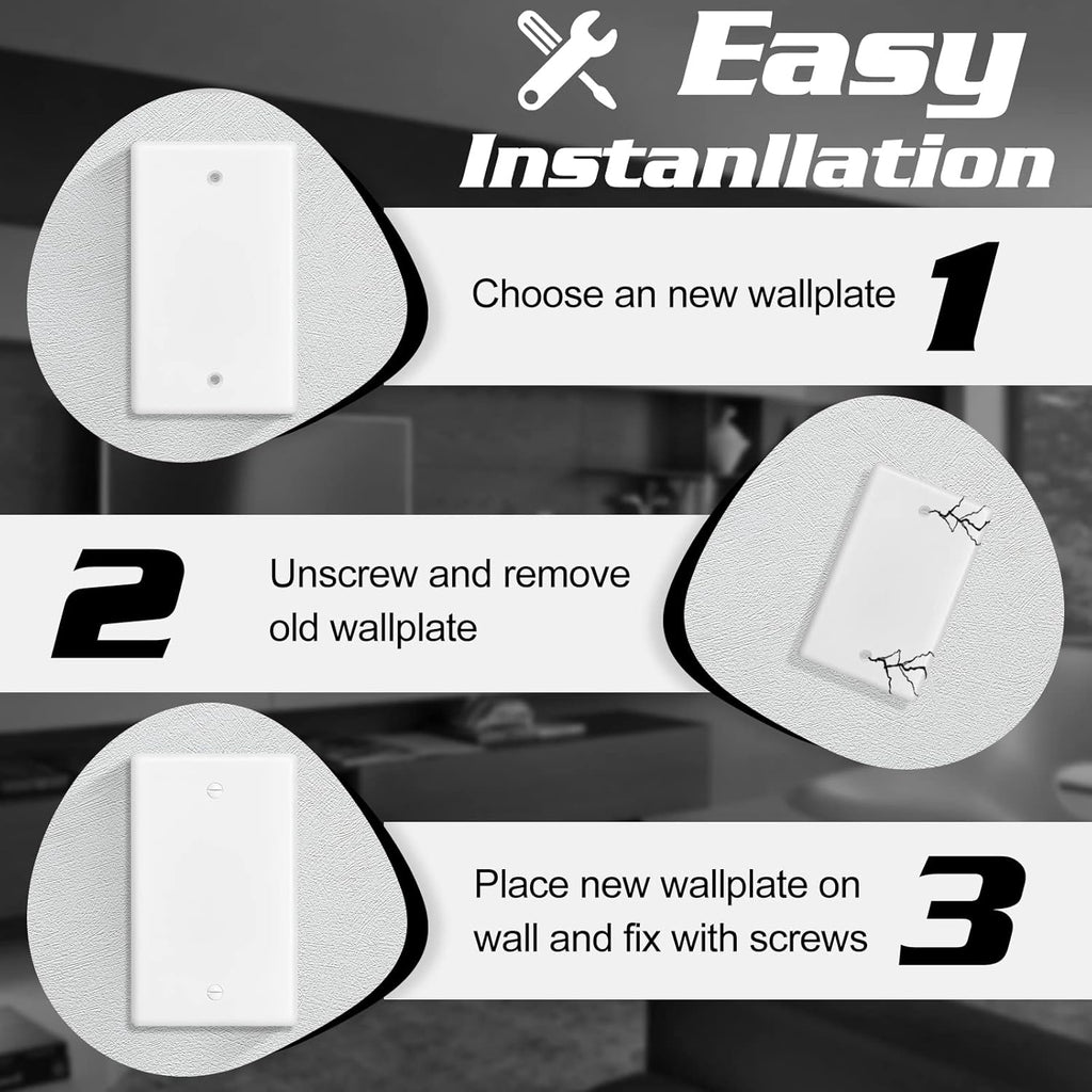 Decorator Wall Plate Blank Switch Plate Outlet Cover,Unbreakable Polycarbonate Thermoplastic, White (4-Pack, Single Blank-White)