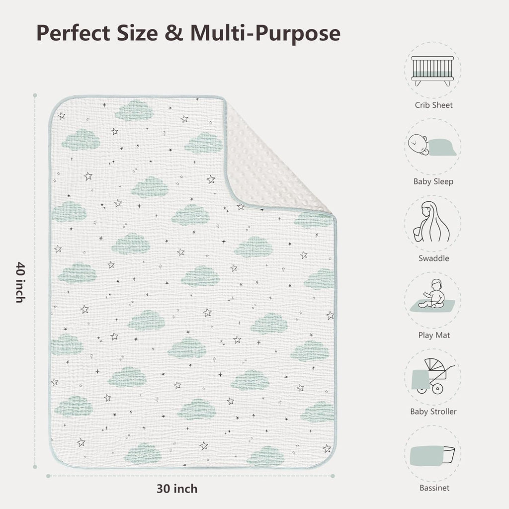 Susurration Baby Blanket for Unisex Boys Girls, Soft Nursery Minky Blanket with Muslin Cotton Front and Dotted Fleece Back, Receiving Blanket for Baby Newborn Infant, 30x40inch (Cloud)