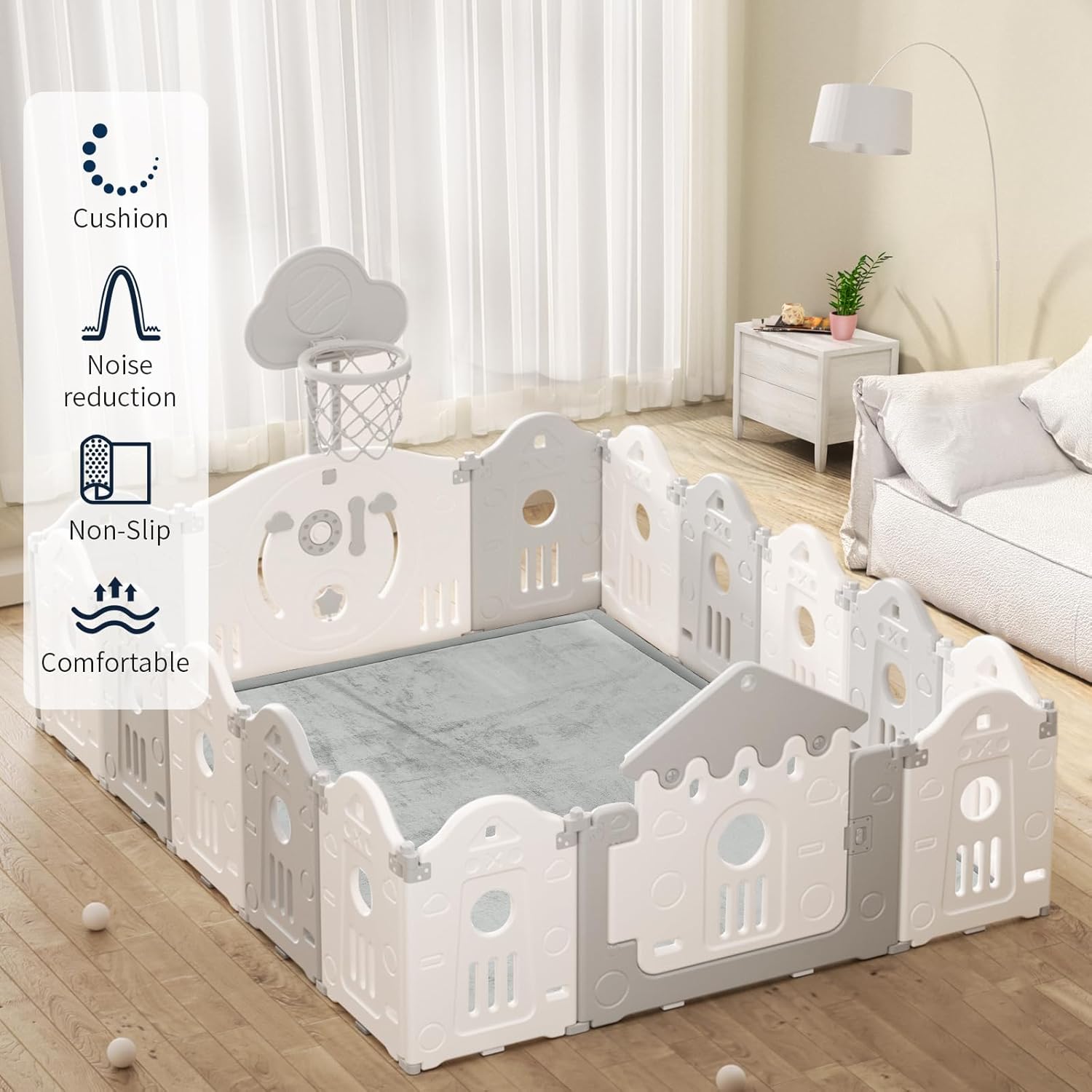 ACOMOPACK Baby Play Mat for Floor 1.3" Thick Memory Foam Play Mat 79"×118" Tummy Time Crawling with Non-Slip Bottom for Living Room,Nursery,Soft Velvet Playpen Mats for Kids,Infants（Light Grey）