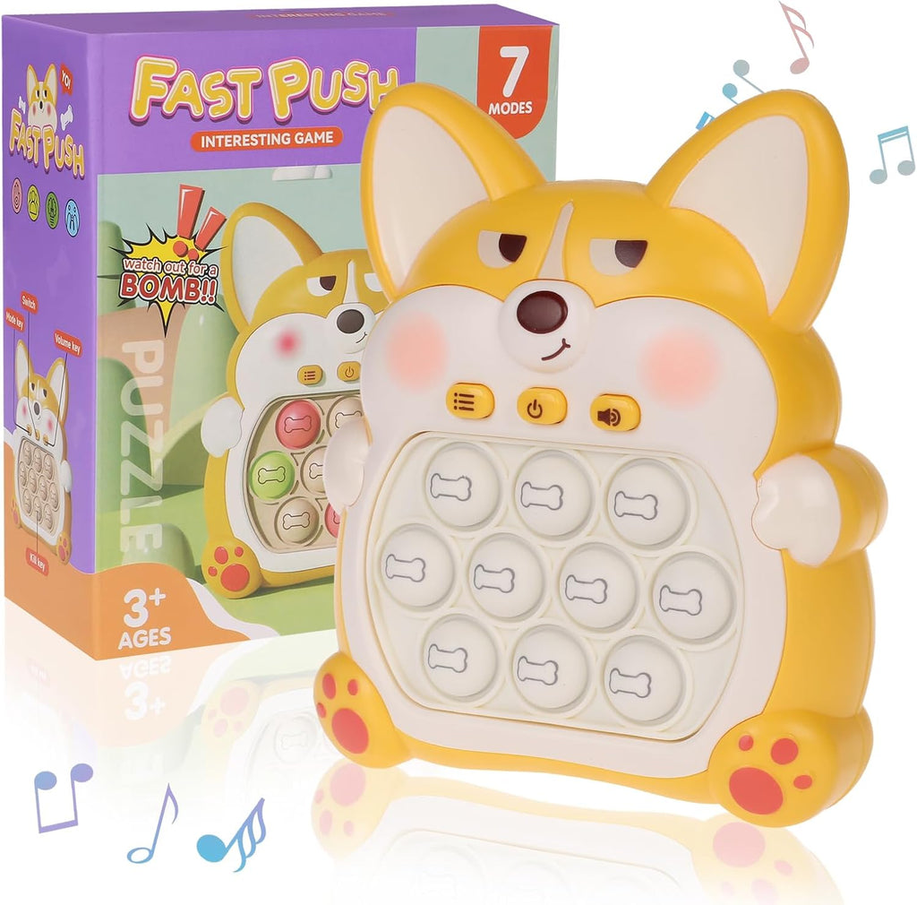 Fast Push Game Pop Fidget Toys for Kids, Fast Push Bubble Game, Quick Push Pop Game for Boys & Girls Age 3-12, Handheld Puzzle Game Sensory Toys Relaxation and Decompression (Yellow Corgi)