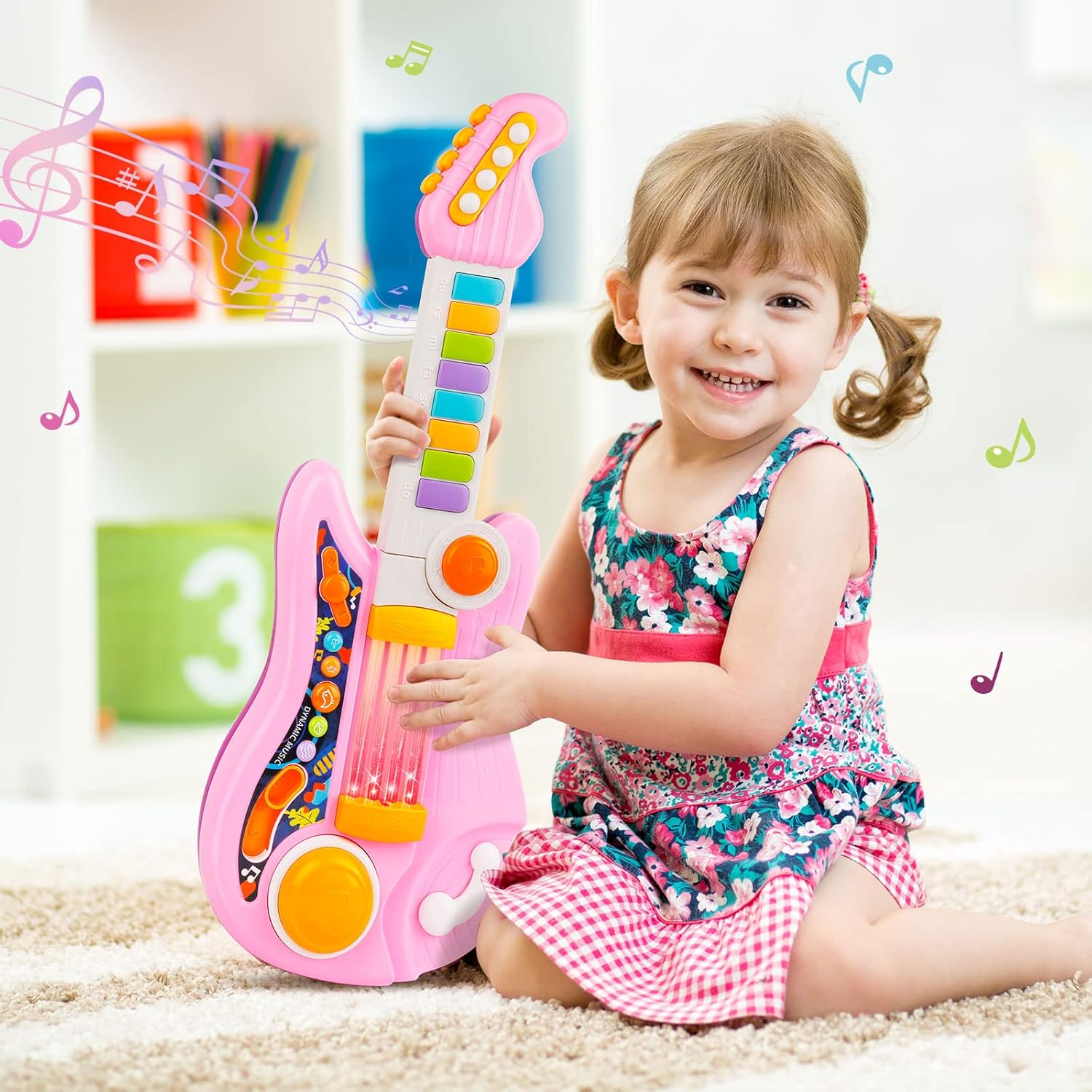 Kids Guitar, Electric Toddler Baby Music Toys for Ages 2-4 with Piano Mode Strap and Lights Child Musical Instruments Ideal for 2+ Year Old Girls Boys Birthday