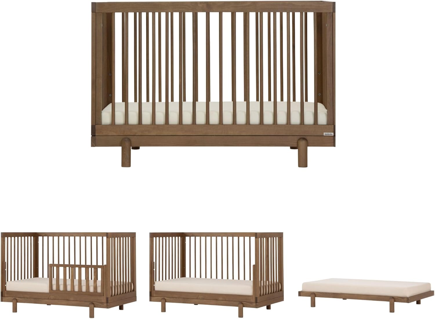 dadada Baby Bliss 4 in 1 Convertible Crib to Toddler Bed & Floor Bed – Made in Italy, GREENGUARD Gold Certified, Baby-Safe Finish, Sustainable Beech Wood, Modern Design, 4 Adjustable Heights (Walnut)