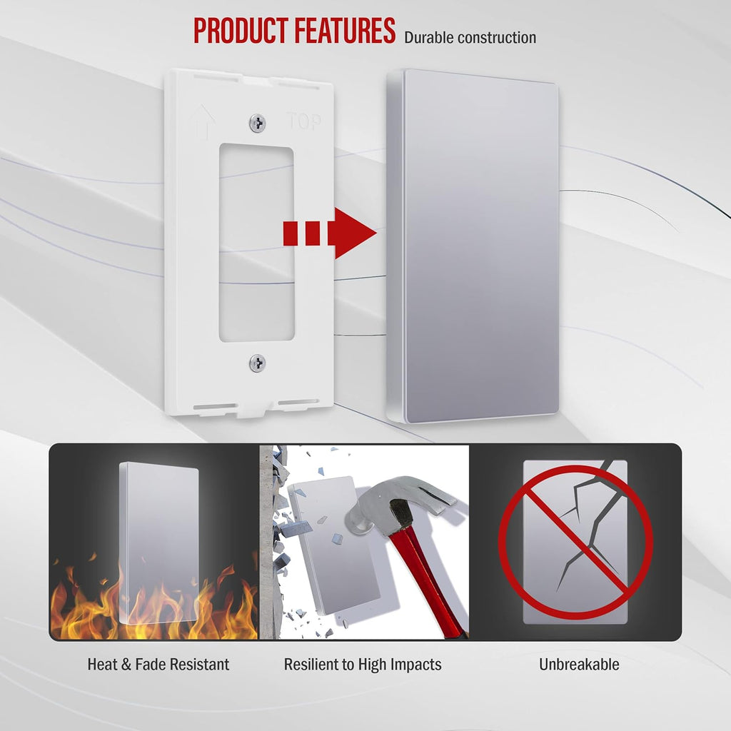 ENERLITES Screwless Blank Wall Plate, Child Safe Blank Device Outlet Cover, Standard Size, 1-Gang 4.68" x 2.93", Polycarbonate Thermoplastic, UL Listed, SI8801-SV, Silver