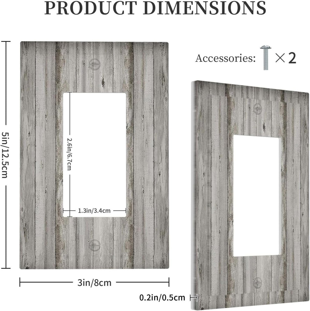 Decorative Outlet Covers Farmhouse Rustic Grey Barn Door Wood 1 Gang Single Rocker Light Switch Cover Plate Wall Plates GFCI Faceplate for Bedroom Cabin Decor