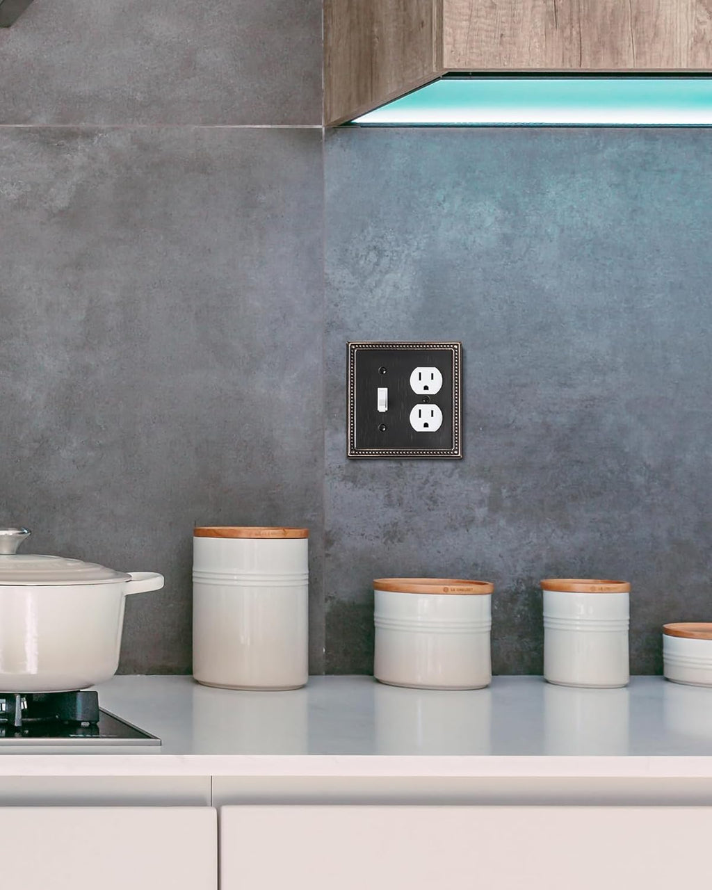 2-Pack Combo Toggle/Duplex Light Switch Cover Plate, Aged Bronze Metal Wall Outlet Cover Plate, Decorative Classic Beaded Wall Socket Receptacle Cover for Electrical Outlets, Light Switch