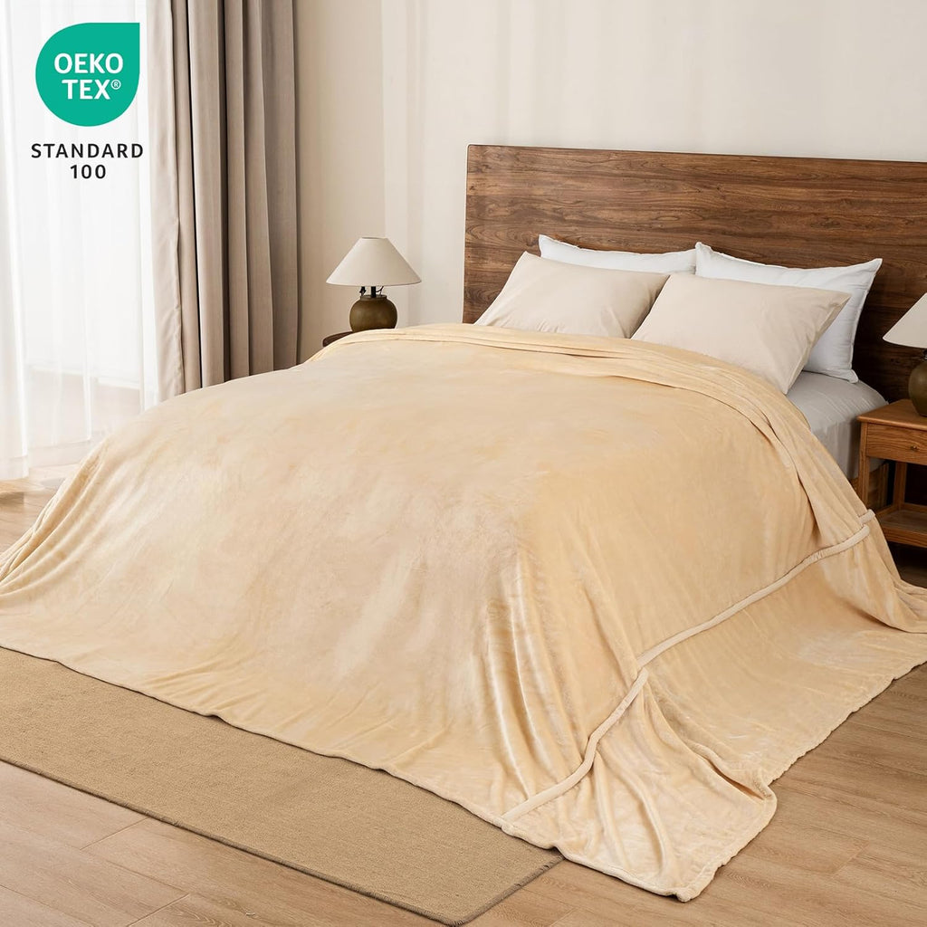 PHF Oversized King Fleece Blanket 120"x120", No Shed No Pilling Big Soft Blanket, Extra Large 10'x 10' Lightweight for Bed, Sofa Travel and Camping, Suitable for All Season, Beige