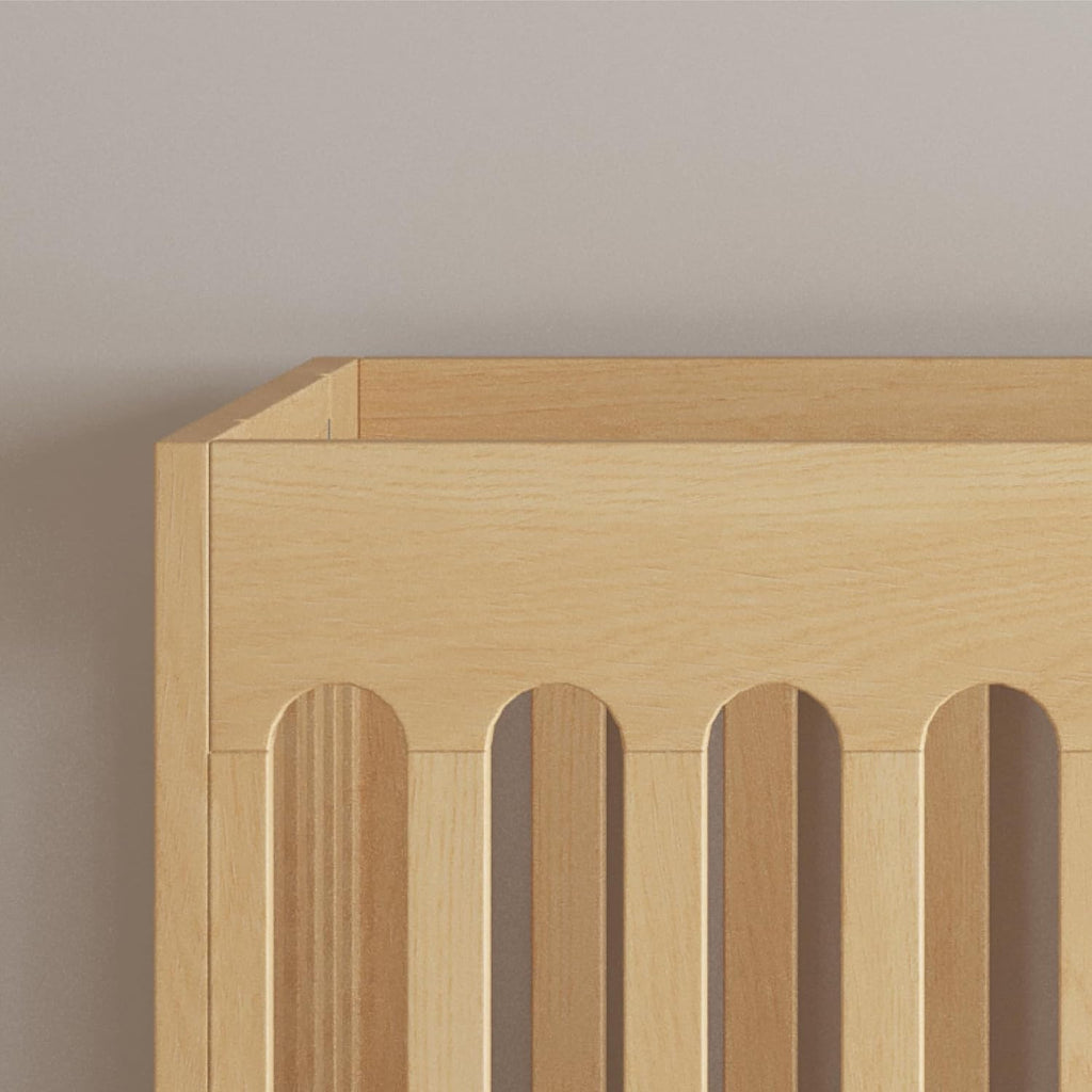 Foundations Boutique Folding Mini Baby Crib - Compact, Portable, Wooden Hotel Crib, Foldable Mini Cribs for Baby & Toddlers - Includes 3" Foam Mattress - Natural