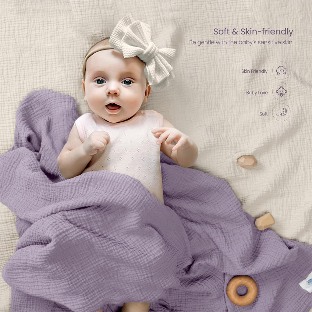 Lulu moon Muslin Swaddle Blanket Baby Receiving Blankets Neutral, 2 Pack, Purple