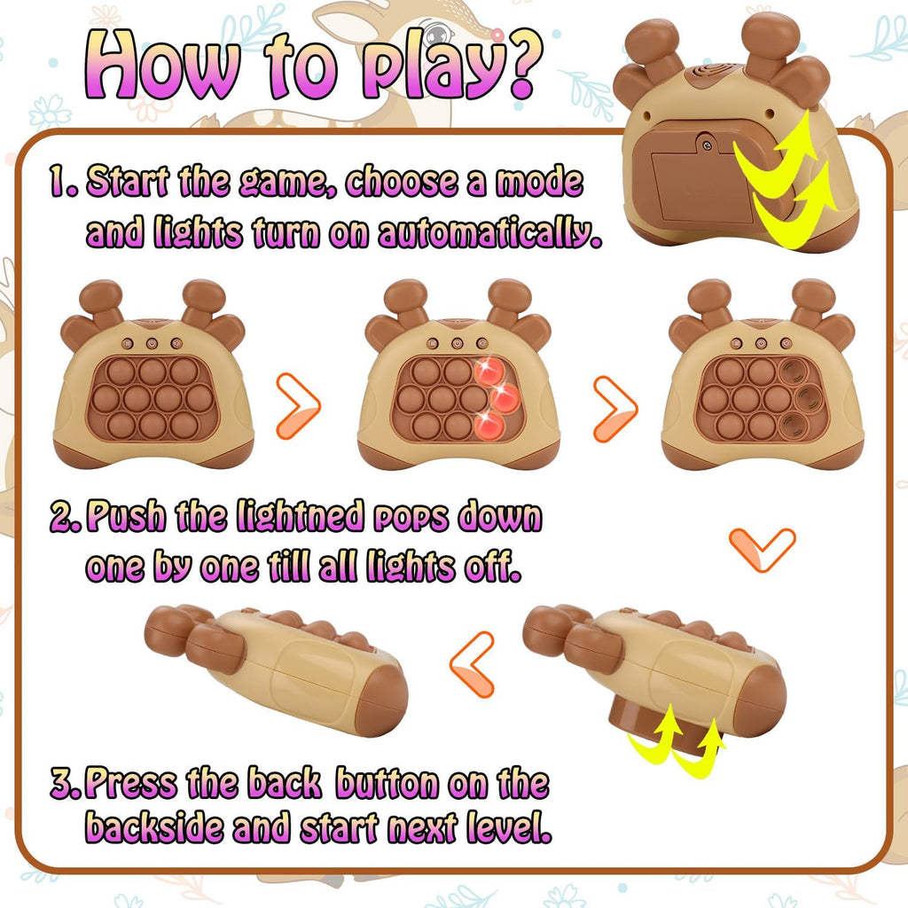 Fast Push Game, Deer Handheld Speed Push Bubble Game Console, Light up Pop Game Sensory Fidget Toys for Kids, Autism Sensory Toys, Birthday Easter Toy for Boys Girls Adults(Brown)