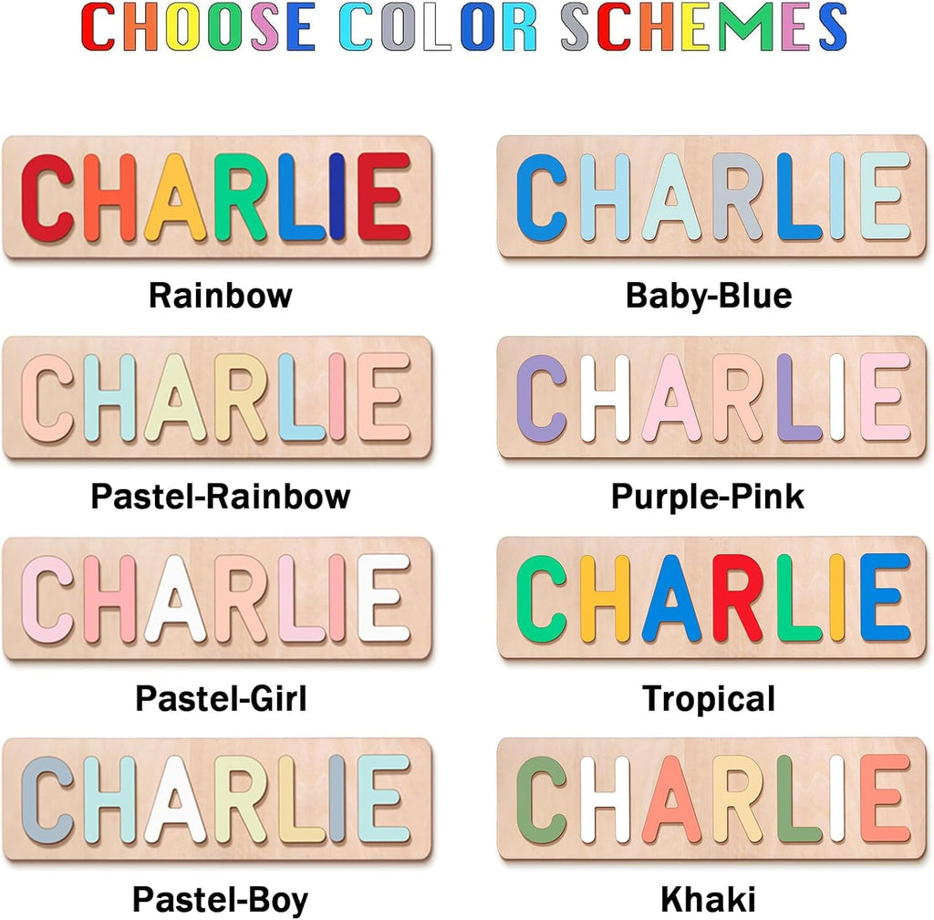 Personalized Name Puzzle for Kids, Personalized Baby Gifts Name Puzzles for Toddlers 1-3 with Pegs Engraved Text Greetings on Back, 1st Birthday Christmas Easter Gifts for Boys&Girls, Montessor Toys