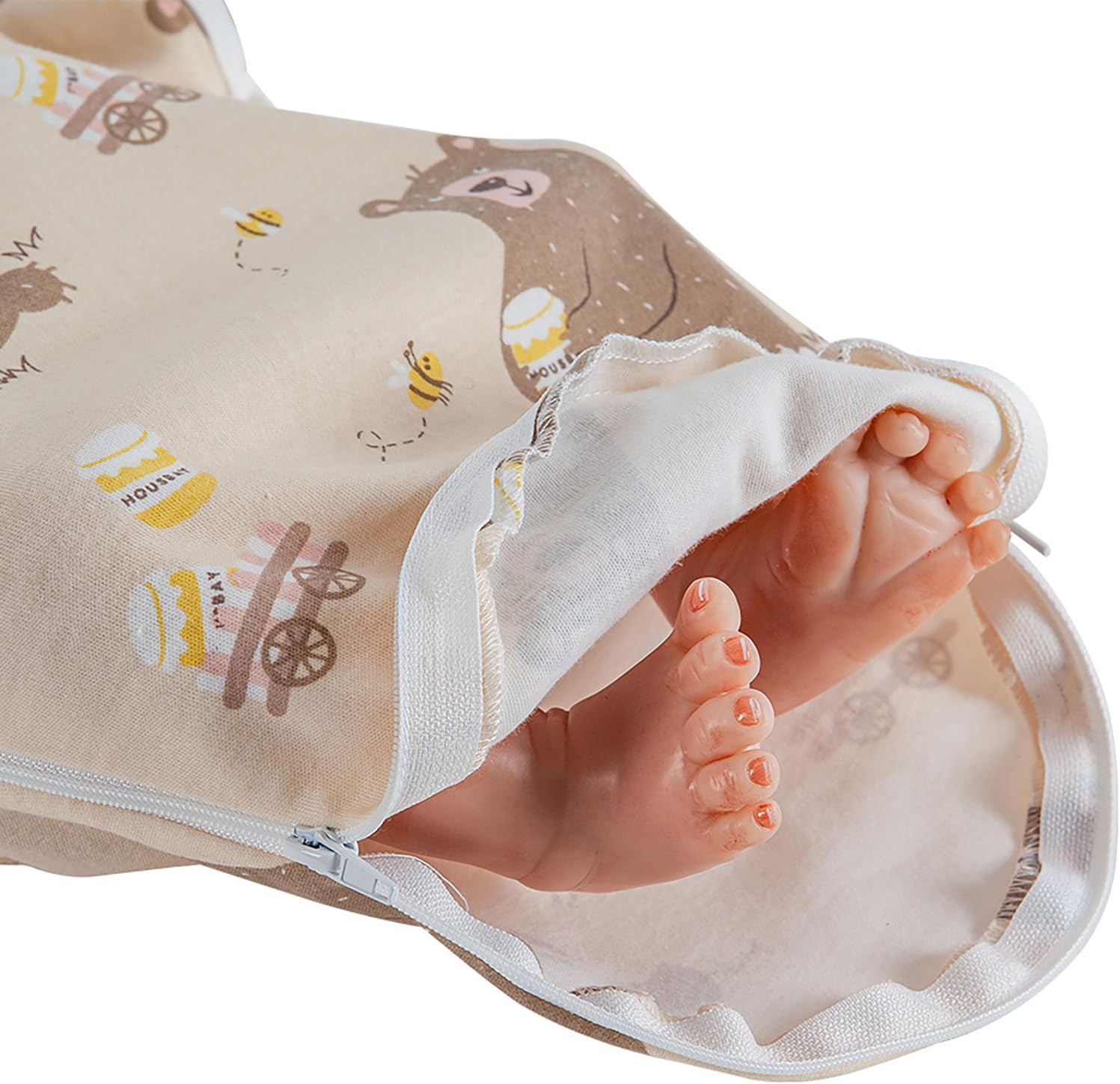 HOUSBAY Baby Swaddle Blanket Boy Girl Super Soft 100% Cotton Newborn Adjustable Swaddles 2-Way Zipper Sleep Sack 1 Pack (Honey Bear, Small/Medium | 0-3 Months)