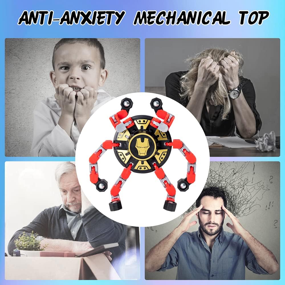 16Pack Fingertip Gyro Toy Mechanical Top DIY Deformation Robot Metal Transformable Spinners Funny Finger Chain Fidget Stress Relief ADD ADHD Astium for Kid Adults