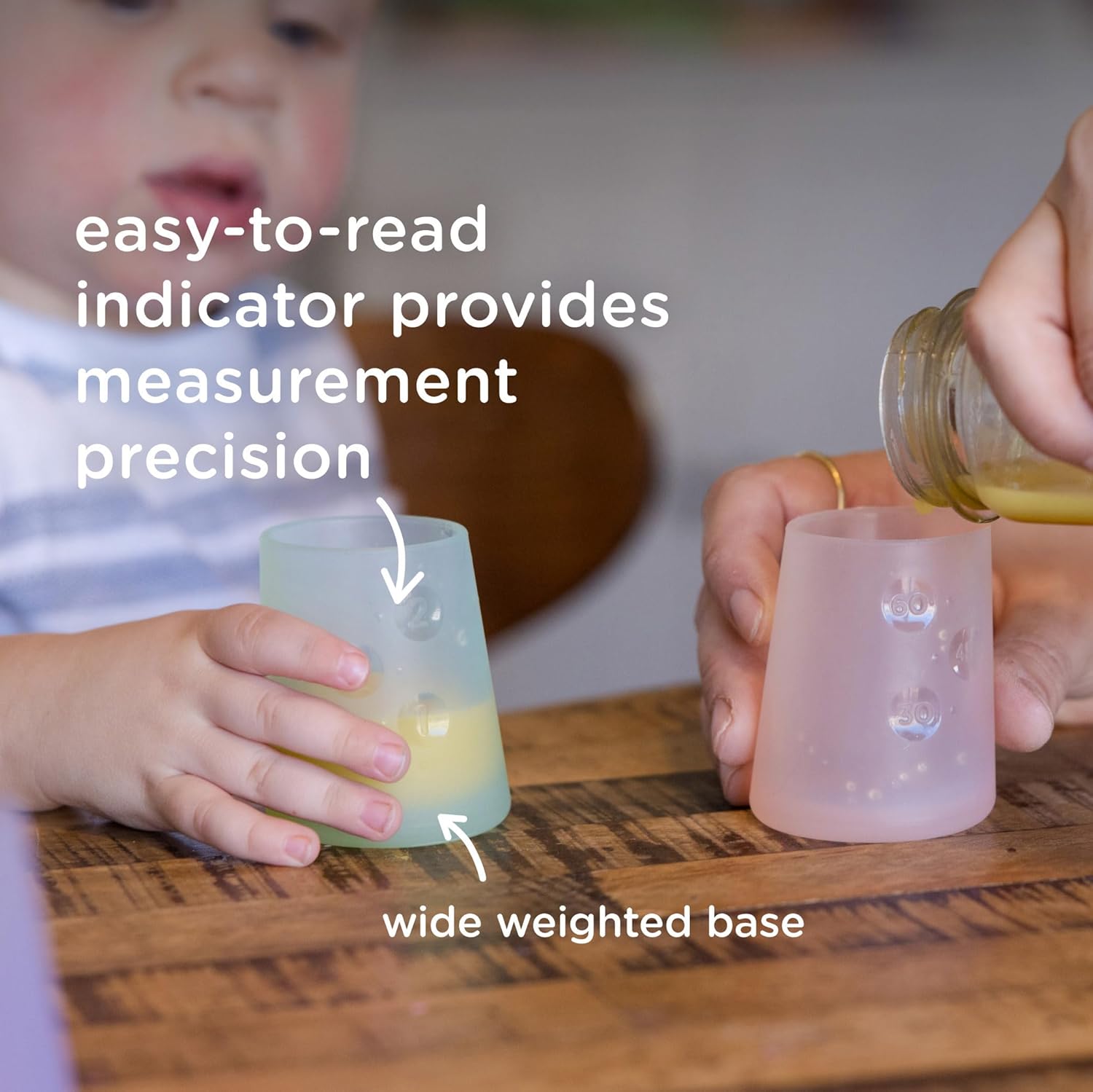 Olababy First Cup | Clear Sense 100% Silicone Infant Trainer Cup | 2oz Medicine Cup for Newborn | Non-Slip & Sloping Design for Tiny Hands & Baby Led Weaning (Kiwi/Blueberry, 2 Cups)