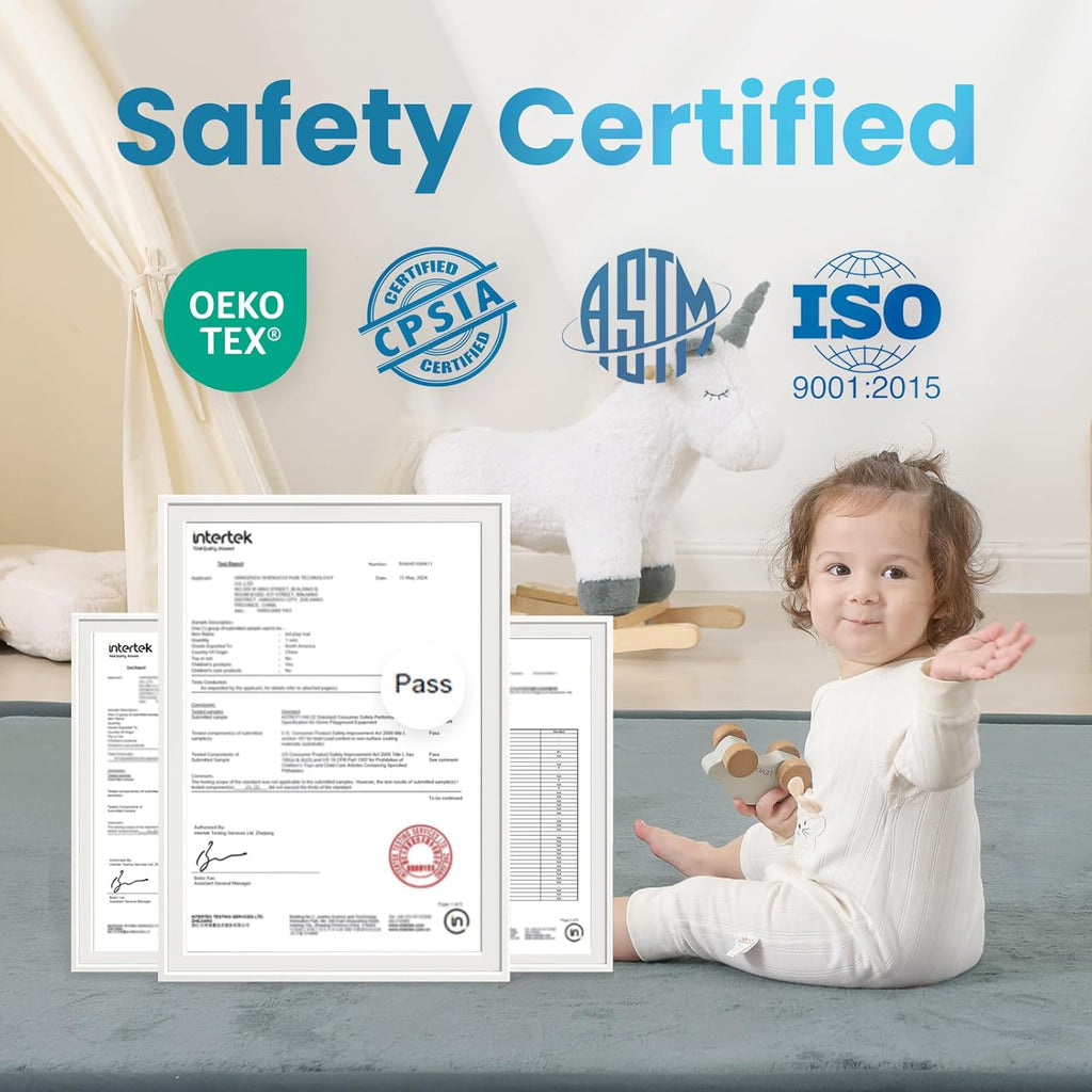 Ultra Soft Baby Play Mat,1.3" Thick Elasti-Foam 59"×71" Playpen Mat for Infants,Toddlers,Kids,Water-Repellent Coral Fleece Nursery Rug,Non-Slip Safe for Tummy Time&Crawling(Dark Grey)