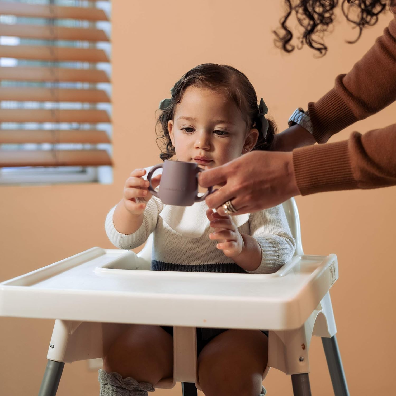 | Teenie Tiny™ Silicone Developmental Baby-Led Weaning Drinking Cups (2 pack) (Warm Taupe and Blue Fusion)