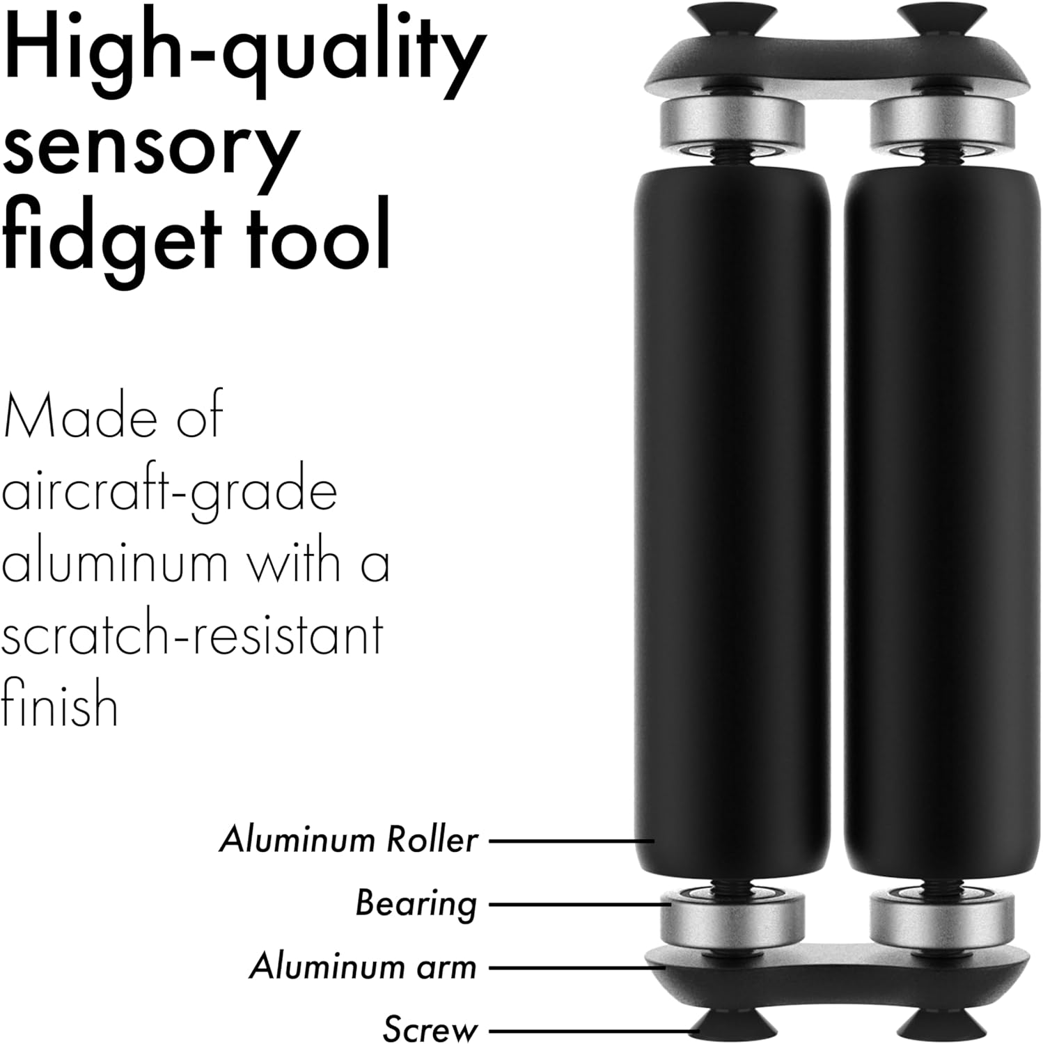 ONO Roller - Handheld Fidget Toy for Adults | Help Relieve Stress, Anxiety, Tension | Promotes Focus, Clarity | Compact, Portable Design (Junior Size/Aluminum, Black)