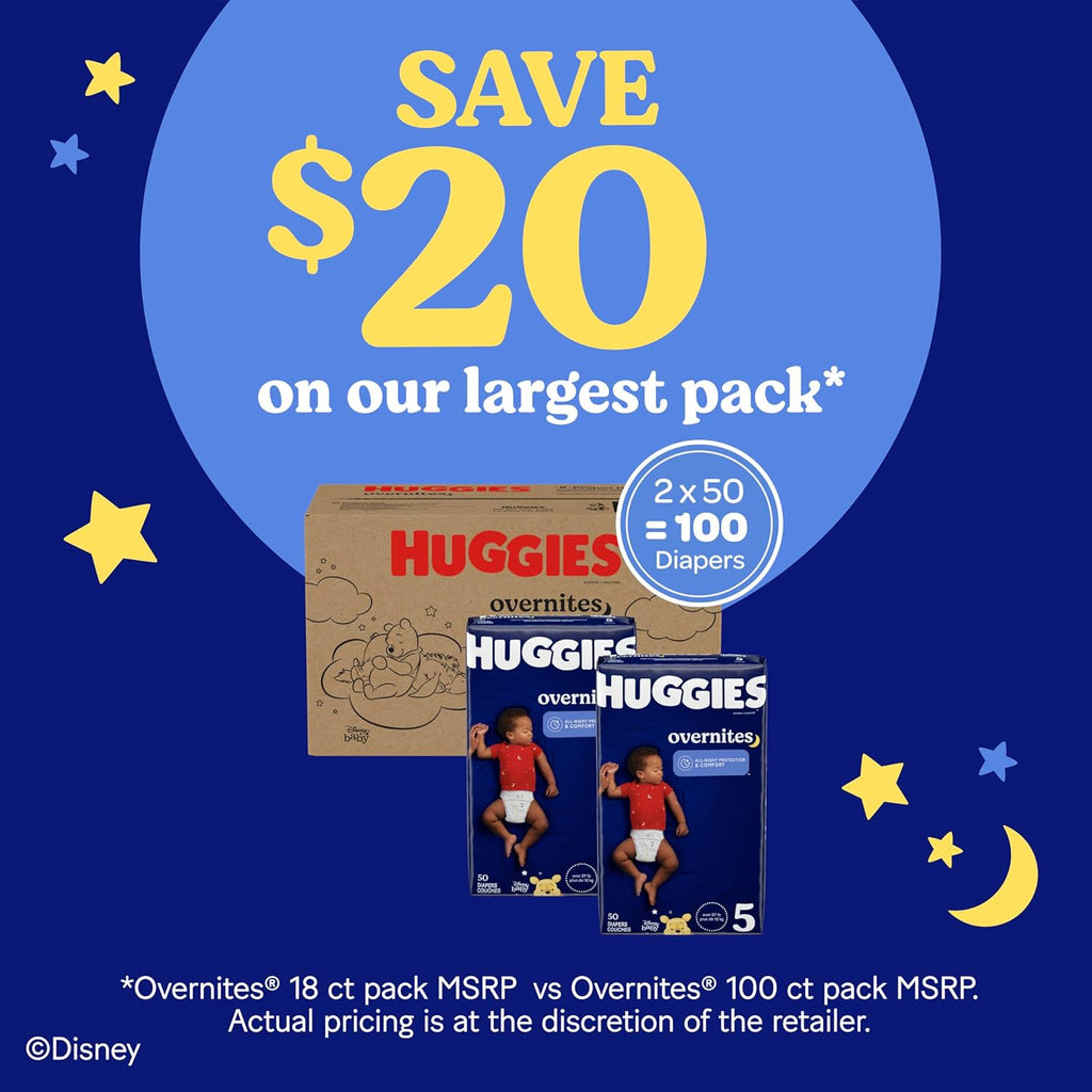 Huggies Size 4 Overnites Baby Diapers: Overnight Diapers, Size 4 (22-37 lbs), 116 Ct (2 Packs of 58), Packaging May Vary