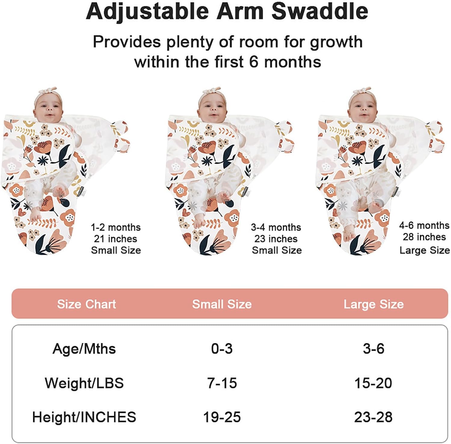 HOUSBAY 100% Cotton Baby Swaddle Sleep Sacks for Newborn Swaddling Blankets Adjustable 2-Way Zipper 1 Pack (Red Flower, Small/Medium | 0-3 Months)