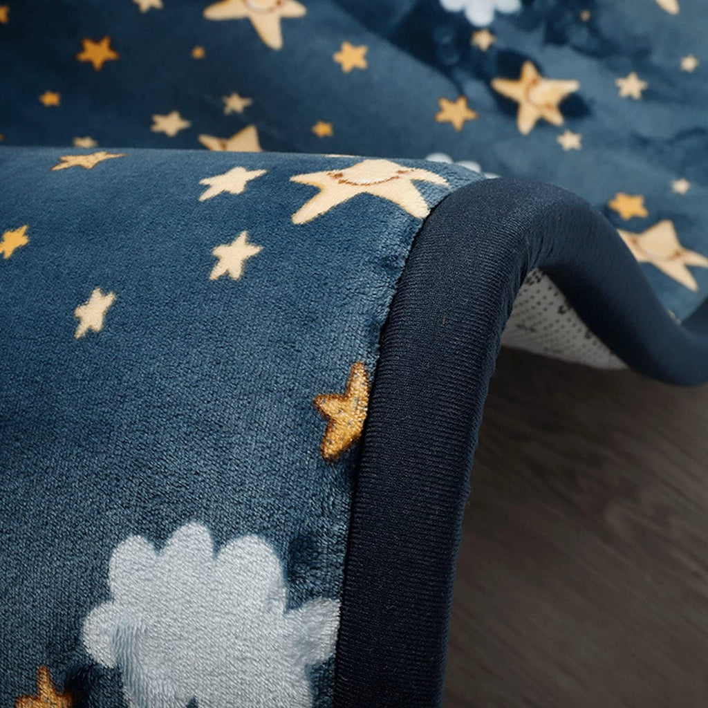 Loartee Coral Velvet Area Rug - 1" Thick Memory Foam Baby Play Mat, Washable Toddler Carpet, Home Decor for Living Room, Nursery, Kids Bedroom, Starry Blue, 4'11"x4'11"