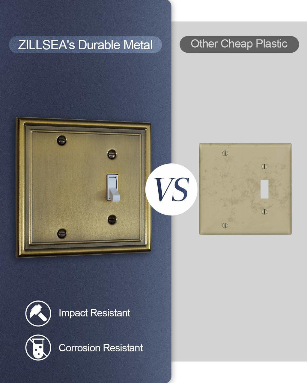 Antique Brass Combination 1 Toggle and 1 Blank Wall Plates, 1-Pack Metal Switch Plates No Device Blank Outlet Covers, 2-Gang, 4.96''*4.88'', Midsize