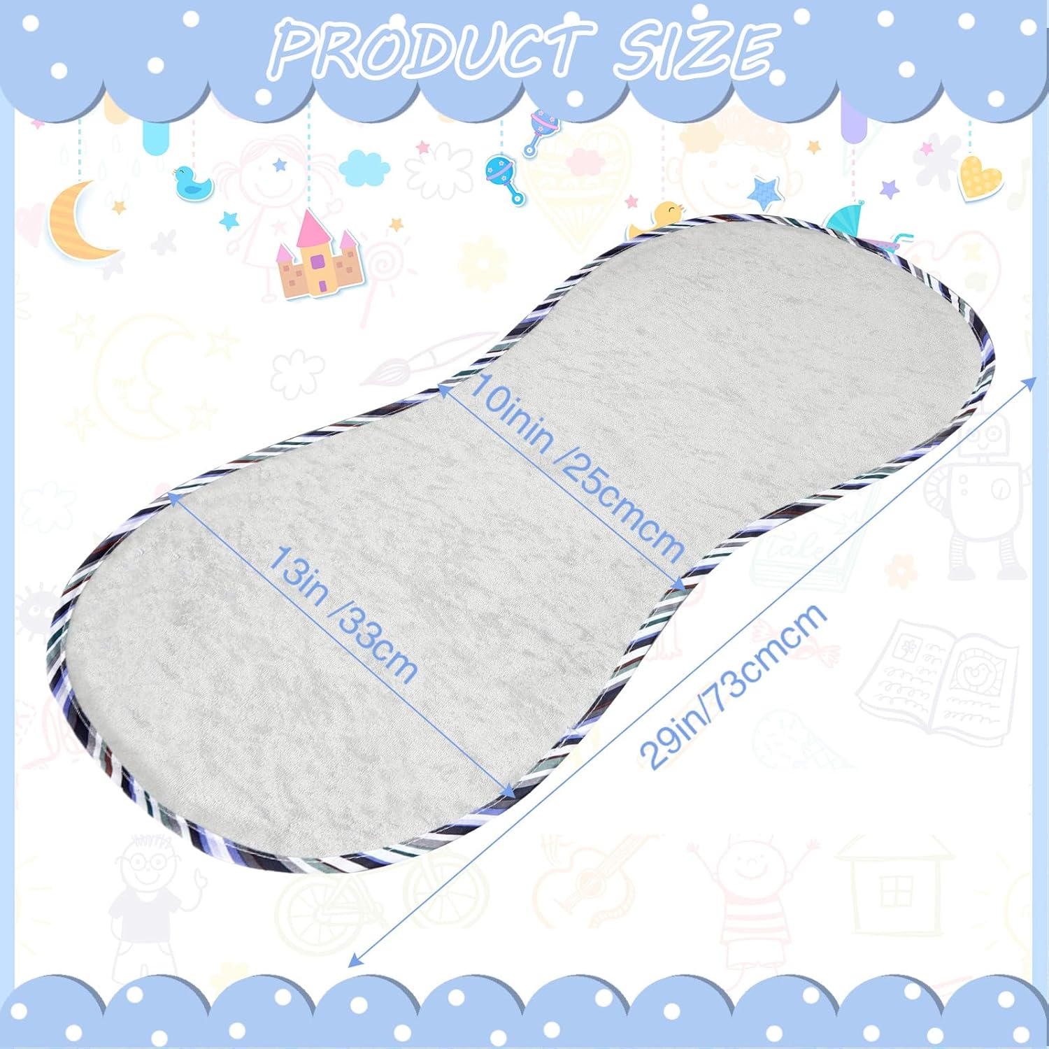 Timgle 6 Pcs 13 x 29 Inch Peanut Shape Changing Pad Liner Peanut Changing Pad Liner Portable Soft Washable Reusable Waterproof Diaper Mats Easy to Clean(Gray)