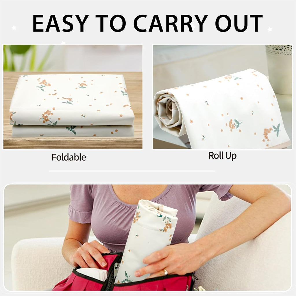 Vegan Leather Baby Changing Mat - Wipeable Portable Changing Pad, Foldable Travel Changing Mat for Baby, Newborns Toddlers Shower Gifts (Orange Floral,20"*28")