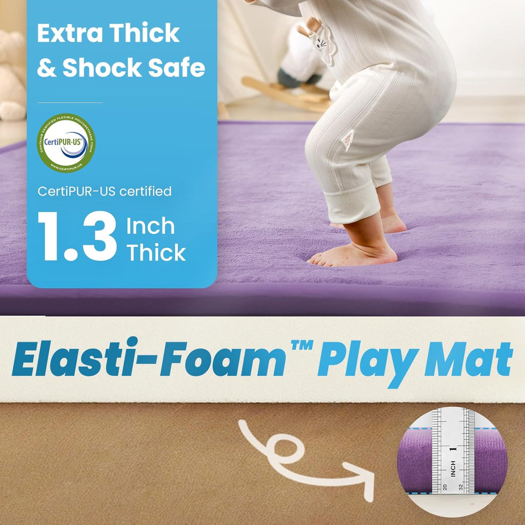 Baby Play Mat for Kids Room,Extra Thick Elasti-Foam Anti-Fall Cushion Mat for Babies,Toddlers,Infants,Water-Repellent&Non-Slip Bedroom Bedside Rugs(Lavender)