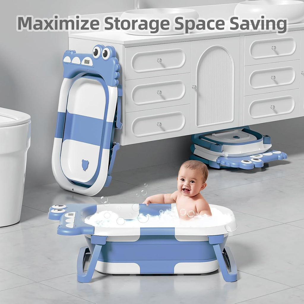 TPN Collapsible Baby Bathtub, Baby Bath Tub with Soft Cushion & Real-Time Thermometer, Baby Bathtub Infant to Toddler Tub (0-36 Months), Portable Newborn Travel Bath tub