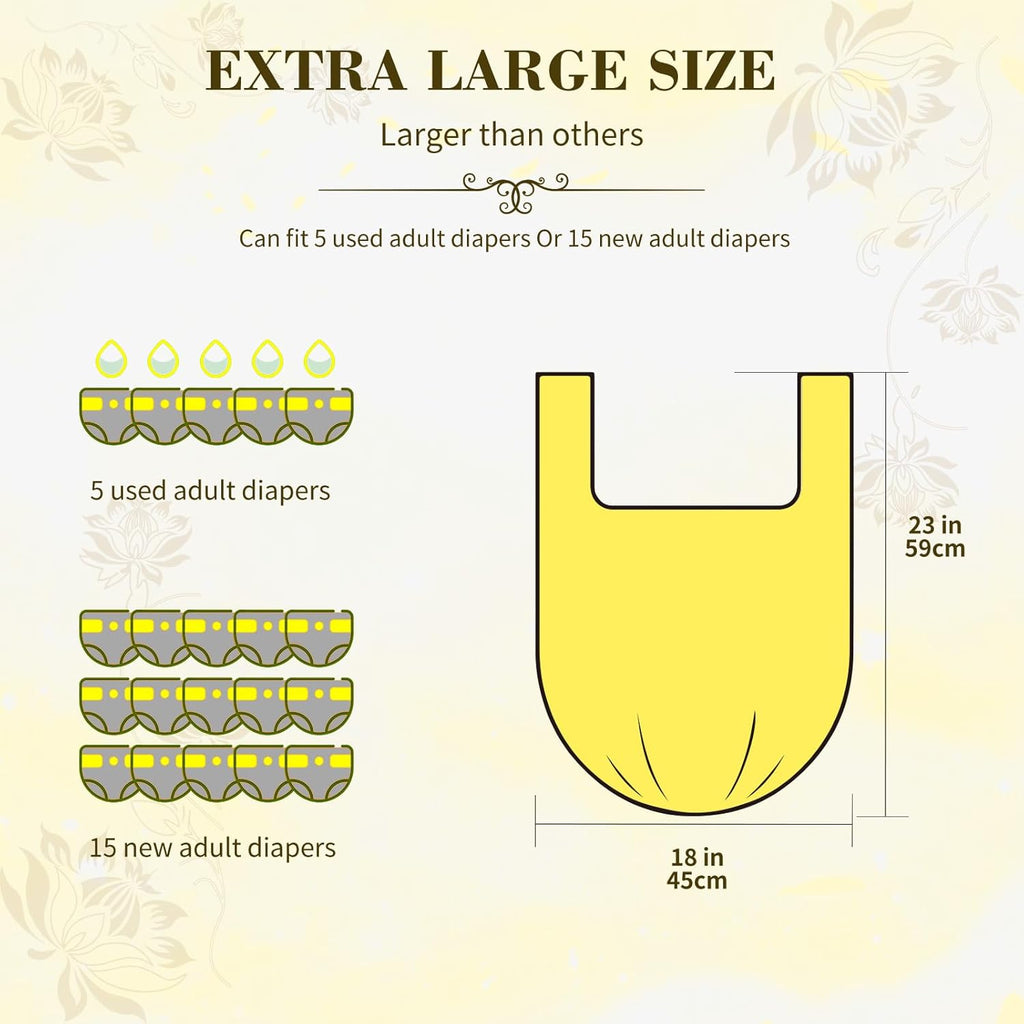 Large Adult Diaper Disposal Bags (18 x 23in), 96 Count, Lemon Scented, Waste Disposal for Elderly, Baby Dipaer Trash Bags, Sanitary Prouducts & Pet Waste Disposal, Yellow