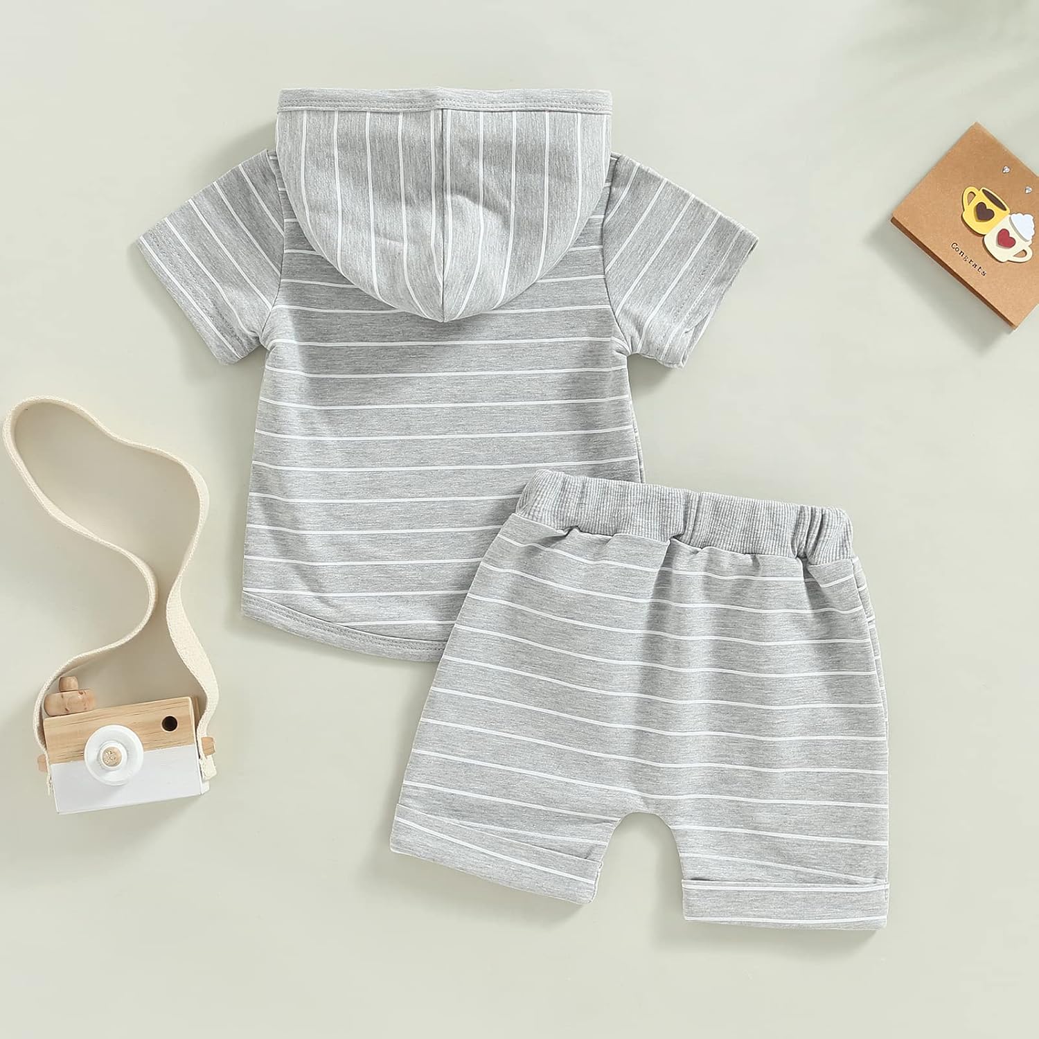 Toddler Baby Boy Summer Hooded Outfit Contrast Color Short Sleeve T Shirt Top Elastic Shorts Summer Clothes Set