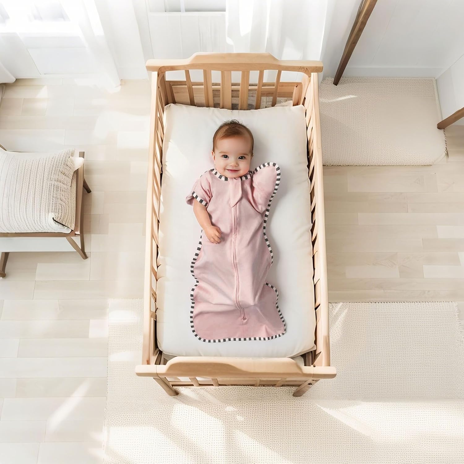 Transition Swaddle, 2 Pack 100% Cotton Baby Sleep Sack, 2-Way Zipper Infant Arm Up Swaddle for Newborn Baby Boys Girls (Rose Pink + Purple, L(6-9 Months))