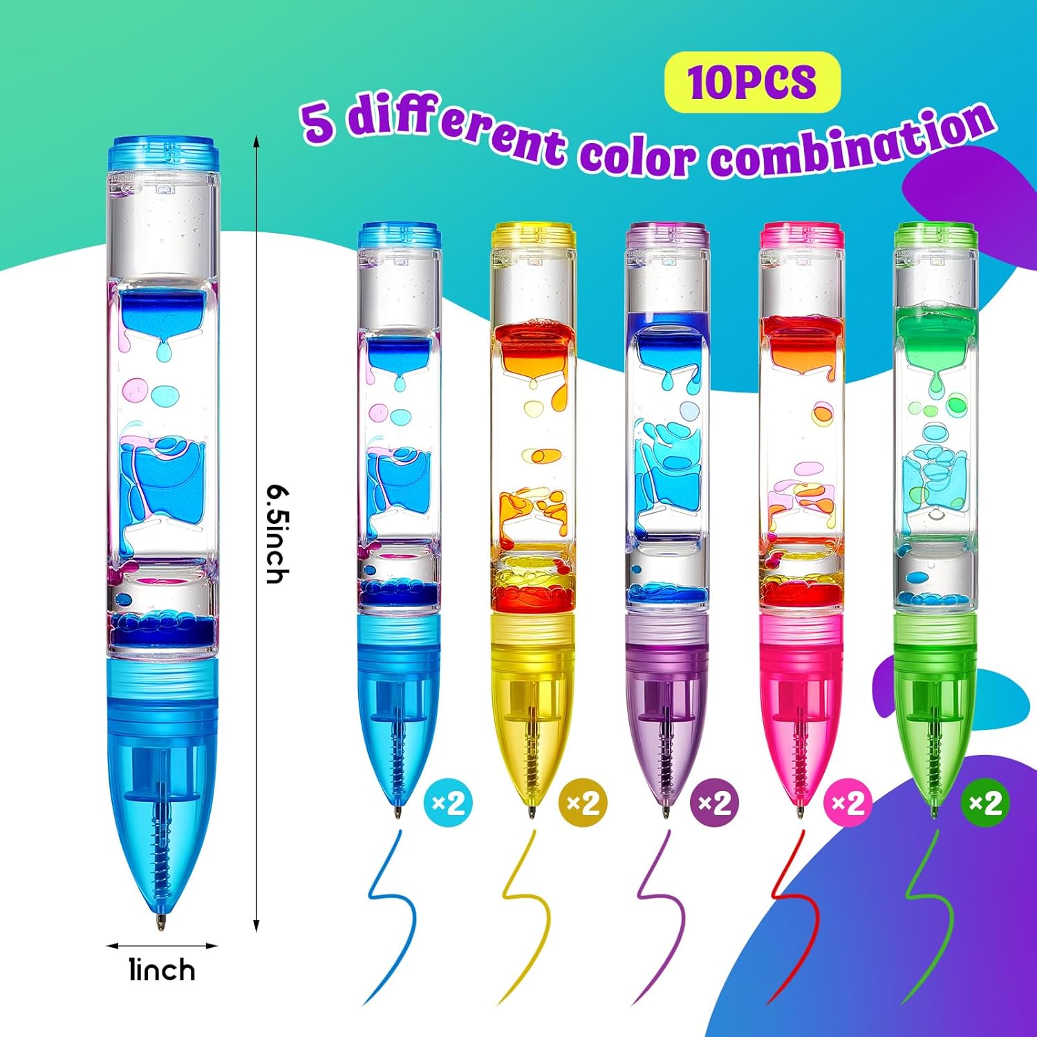 10 Pcs Liquid Motion Bubbler Pens Colorful Hourglass Bubbler Toy Liquid Pen Novelty Sensory Pen Fun Fidget Timer Pens for Adults Home Stress and Anxiety Relief School Classroom Gifts