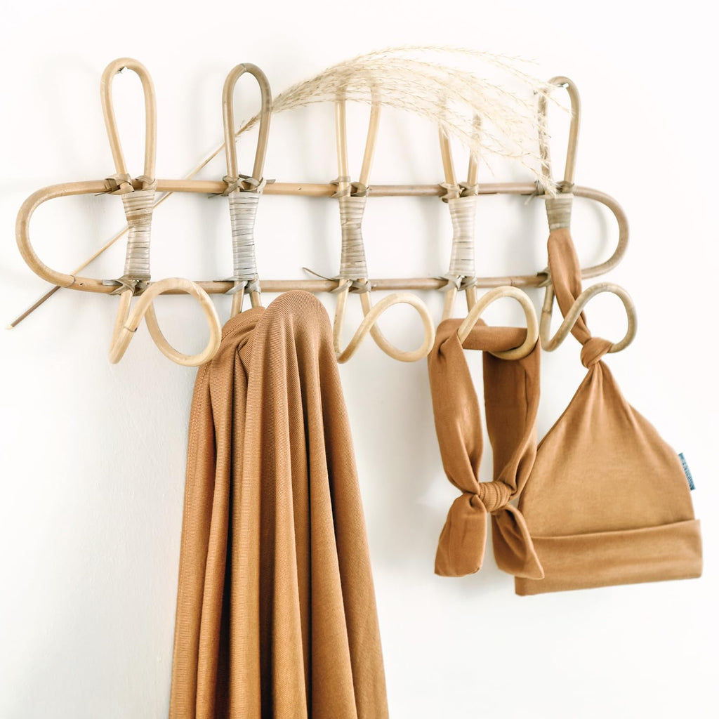 GRSSDER Newborn Swaddle Blanket, Ultra Soft Jersey Receiving Blanket with Matching Headband and Beanie Set, 47×47" Extra Large Nursery Swaddle Wrap for Girls and Boys