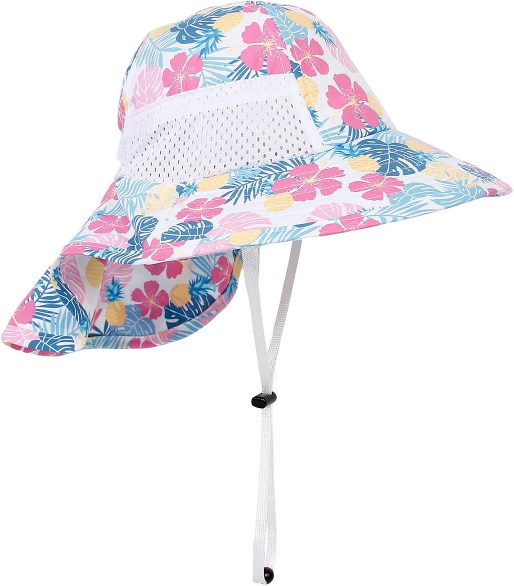 CHUNG Baby Sun Protection Hat Summer Toddler Adjustable UPF 50+ Wide Brim Neck Flap Beach Caps Boys Girls 1-12 Years Kids