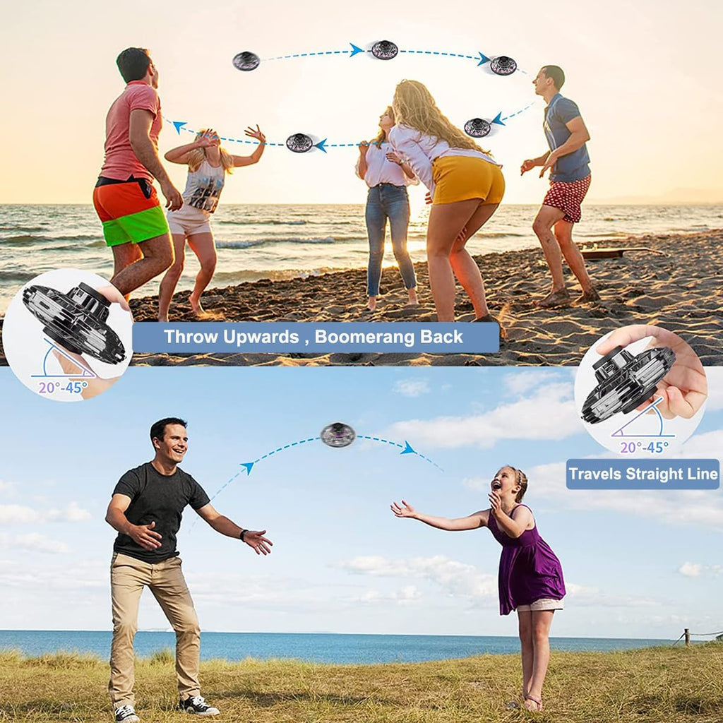 Flying I Fly Spinner, Fidget Spinner Flying Toys, Mini Fly UFO Hand Controlled Boomerang Drone, Cool Stuff Gadgets Gifts for Kids Boys Girls Teens 8 9 10+ Year Old Indoor Outdoor (Black)