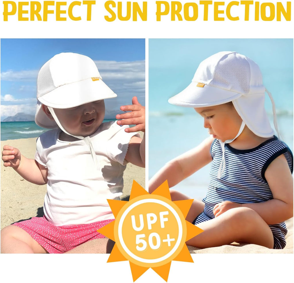 Baby Sun Hat with Breathable Mesh, UPF 50+ Cotton Adjusrtable Unisex Toddler Sun Hat for Summer Beach Swim