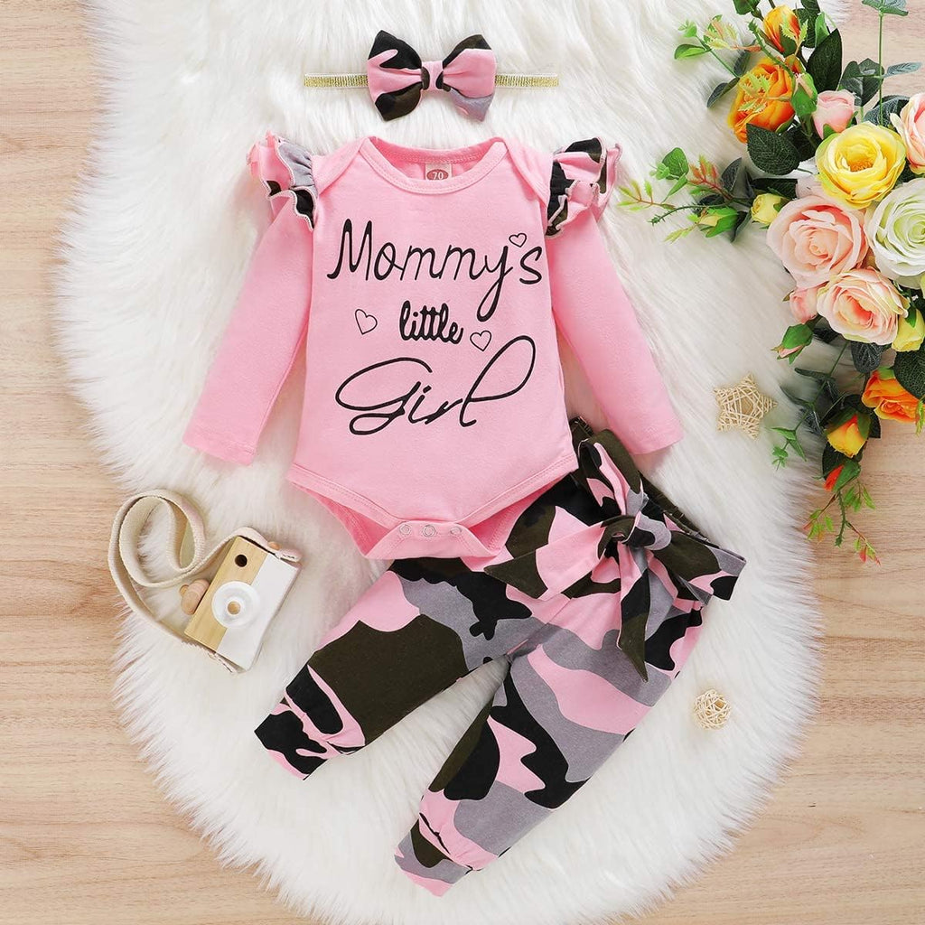 Newborn Baby Girl Clothes, Infant Girl Outfits Long Sleeve Ruffle Romper + Floral Pants + Headband Set