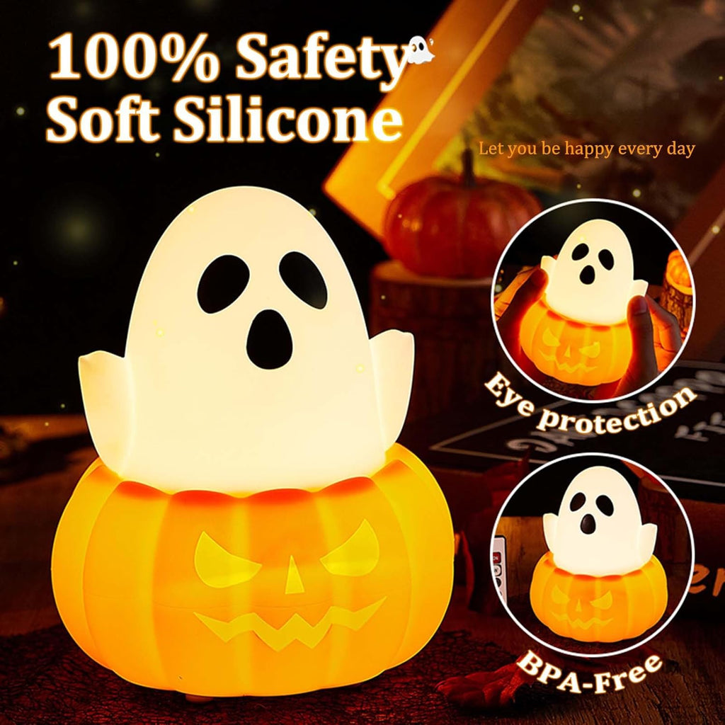 LED Pumpkin Ghost Night Light for Kids, Cute Lamp Gift 7 Colors NightLight, Silicone Rechargeable Bedroom Touch Pumpkin Lamps, Kawaii Room Decoration Bedside Lamp for Kids Girls Boys