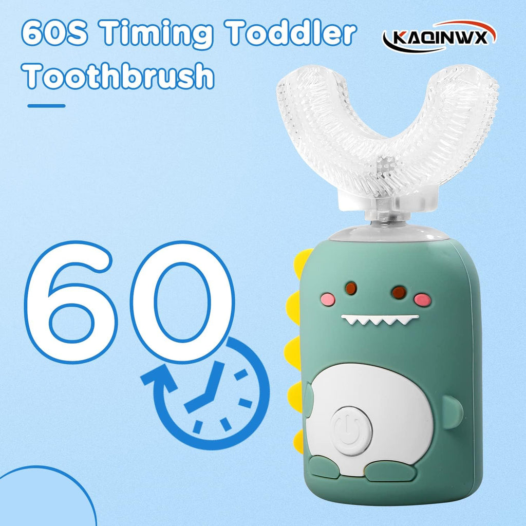 Kids U Shaped Electric Toothbrush for Age 2-12, Rechargeable Toddler Toothbrush with Smart Timer & 3 Clean Modes, Dinosaur Design, IPX7 Waterproof, 3 Brush Heads & 360°Cleaning
