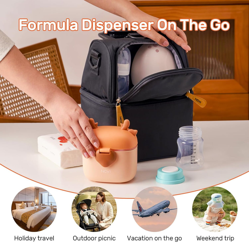 NCVI Baby Formula Dispenser On The Go, Formula Container To Go, Formula Holder for Travel, Outdoor Picnic with Baby Infant, Portable Container for Milk Powder, Snacks, Candy, Fruits (Brown Deer)