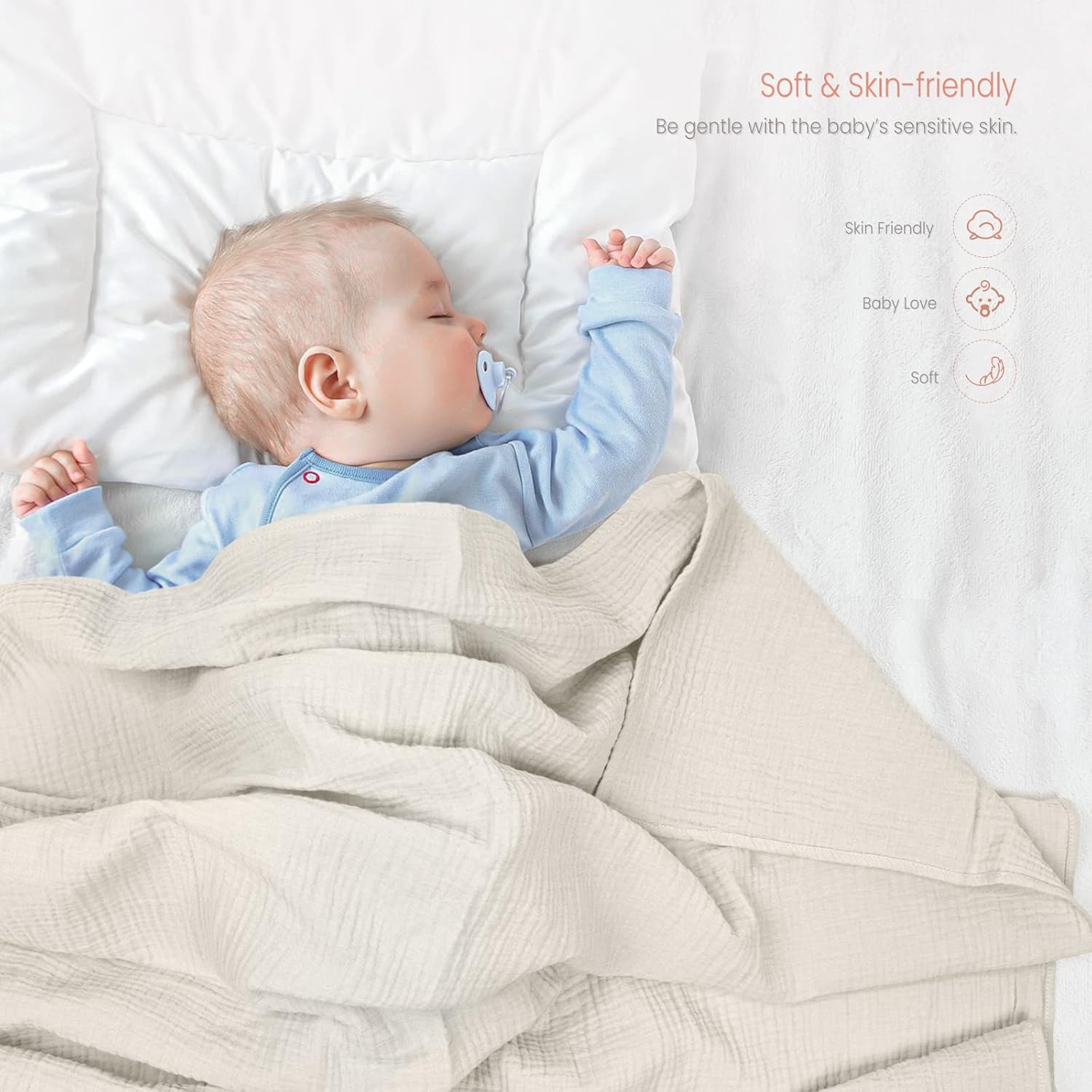 Lulu moon Muslin Swaddle Blanket Baby Receiving Blankets Neutral, 2 Pack, Peach